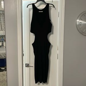 Maxi Dress - black with deep V neck and side cutouts